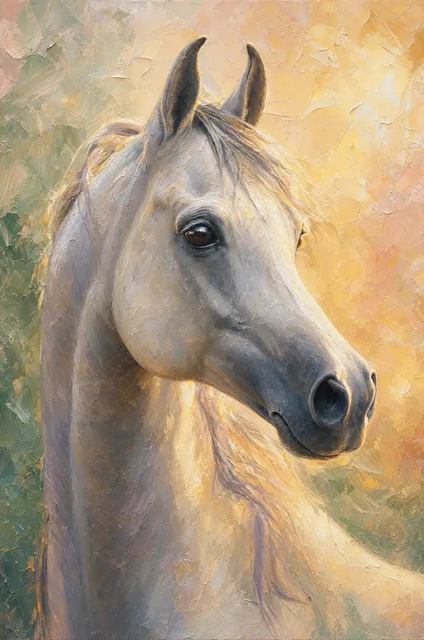 Pictură în ulei — portret de cal arab