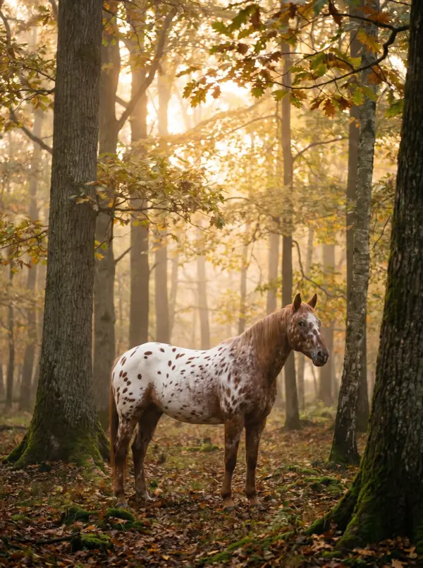 Appaloosa pătat în pădurea de toamnă
